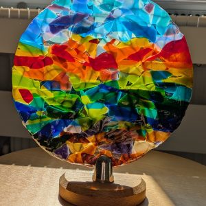 Sunset over Ocean, fused glass art.